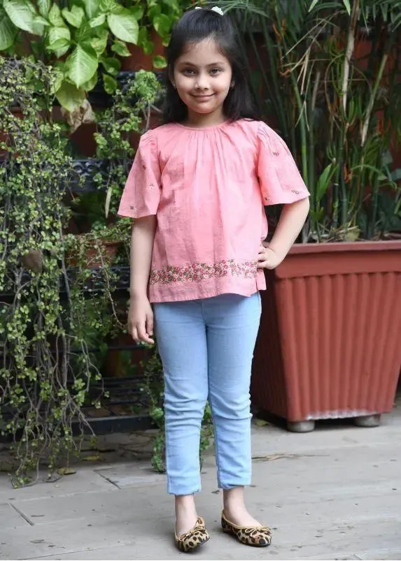 Lilac Peach Embroidered Top (2 to 12 Years)