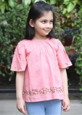 Lilac Peach Embroidered Top (2 to 12 Years)