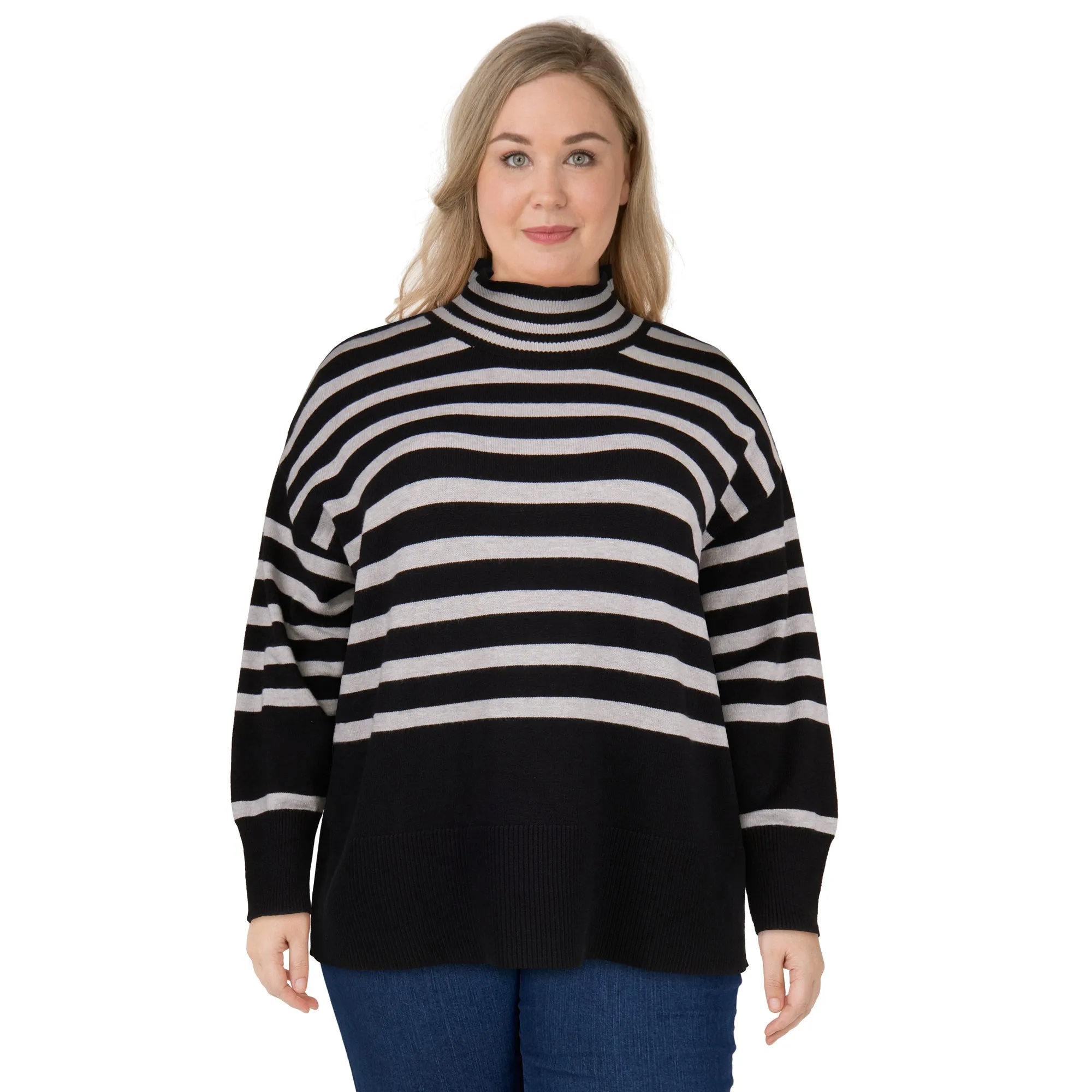 lily morgan Women's Plus Striped Turtleneck