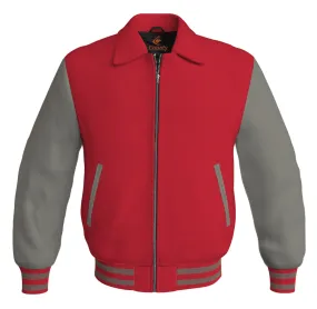 Luxury Bomber Classic Jacket Red Body and Gray Leather Sleeves