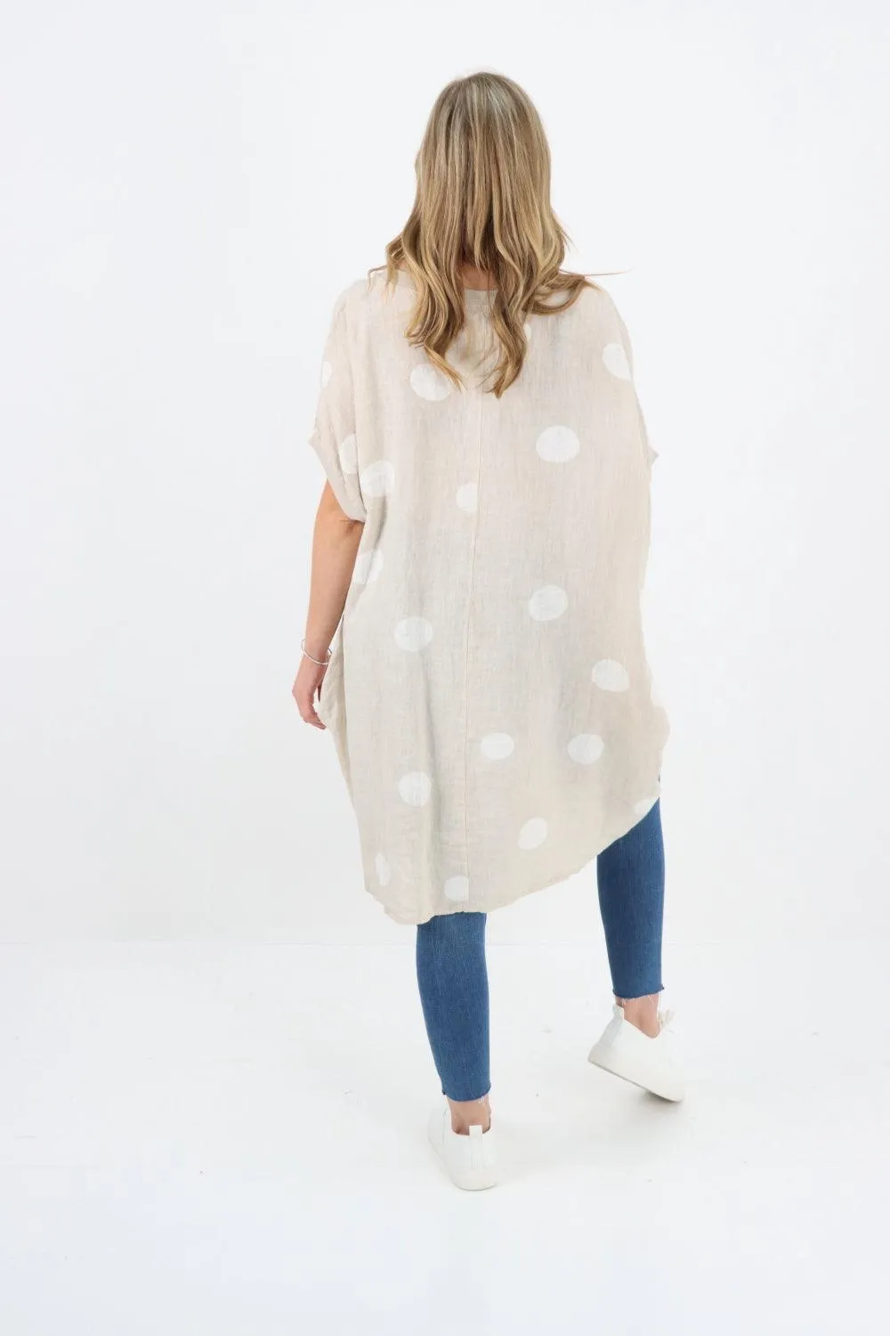 Made In Italy Linen Polka Dot Tunic Top