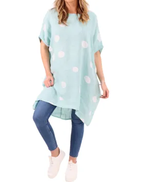 Made In Italy Linen Polka Dot Tunic Top