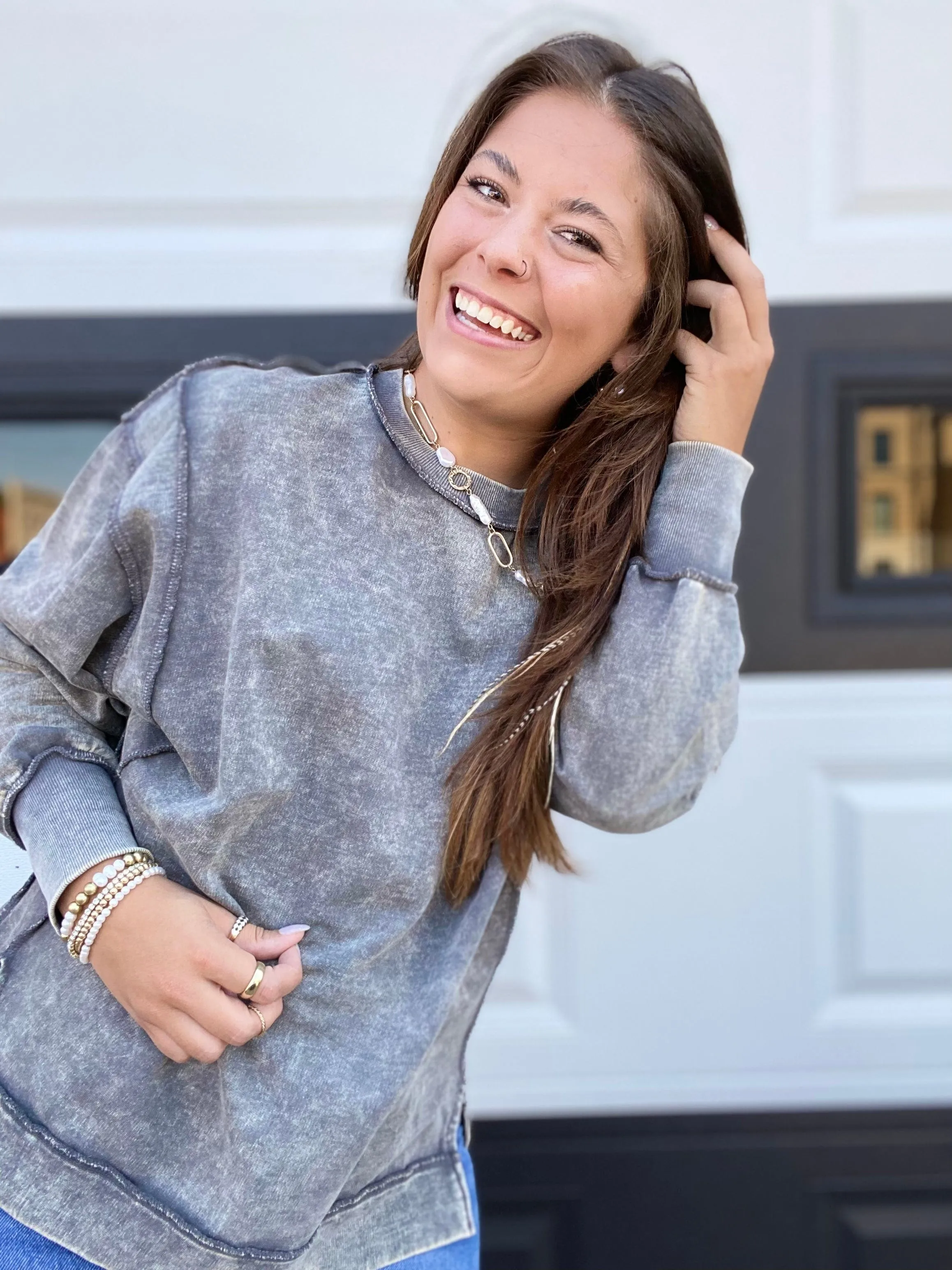 Maggie Mineral Washed Pullover-Gray