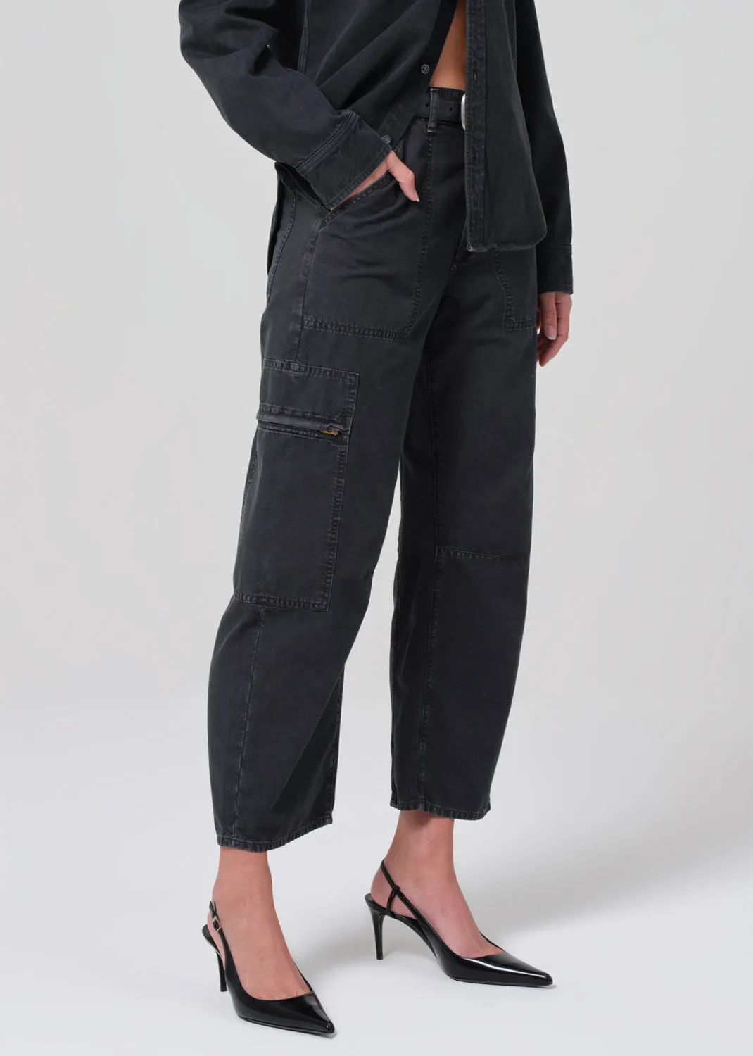 MARCELLE LOW SLUNG CARGO IN WASHED BLACK