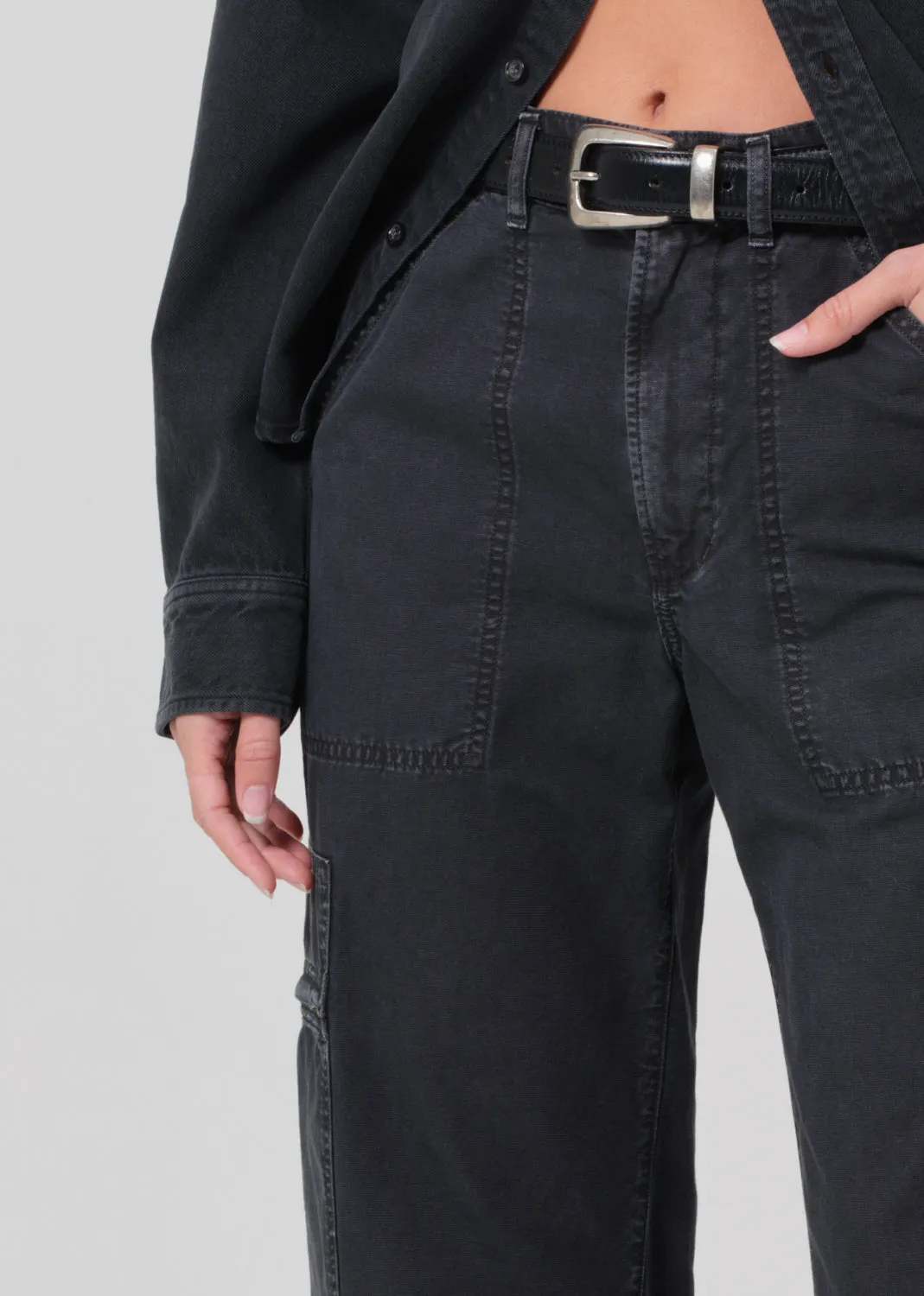 MARCELLE LOW SLUNG CARGO IN WASHED BLACK