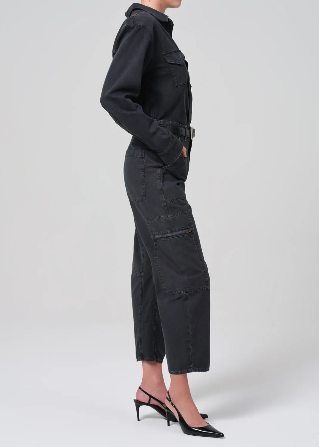 MARCELLE LOW SLUNG CARGO IN WASHED BLACK