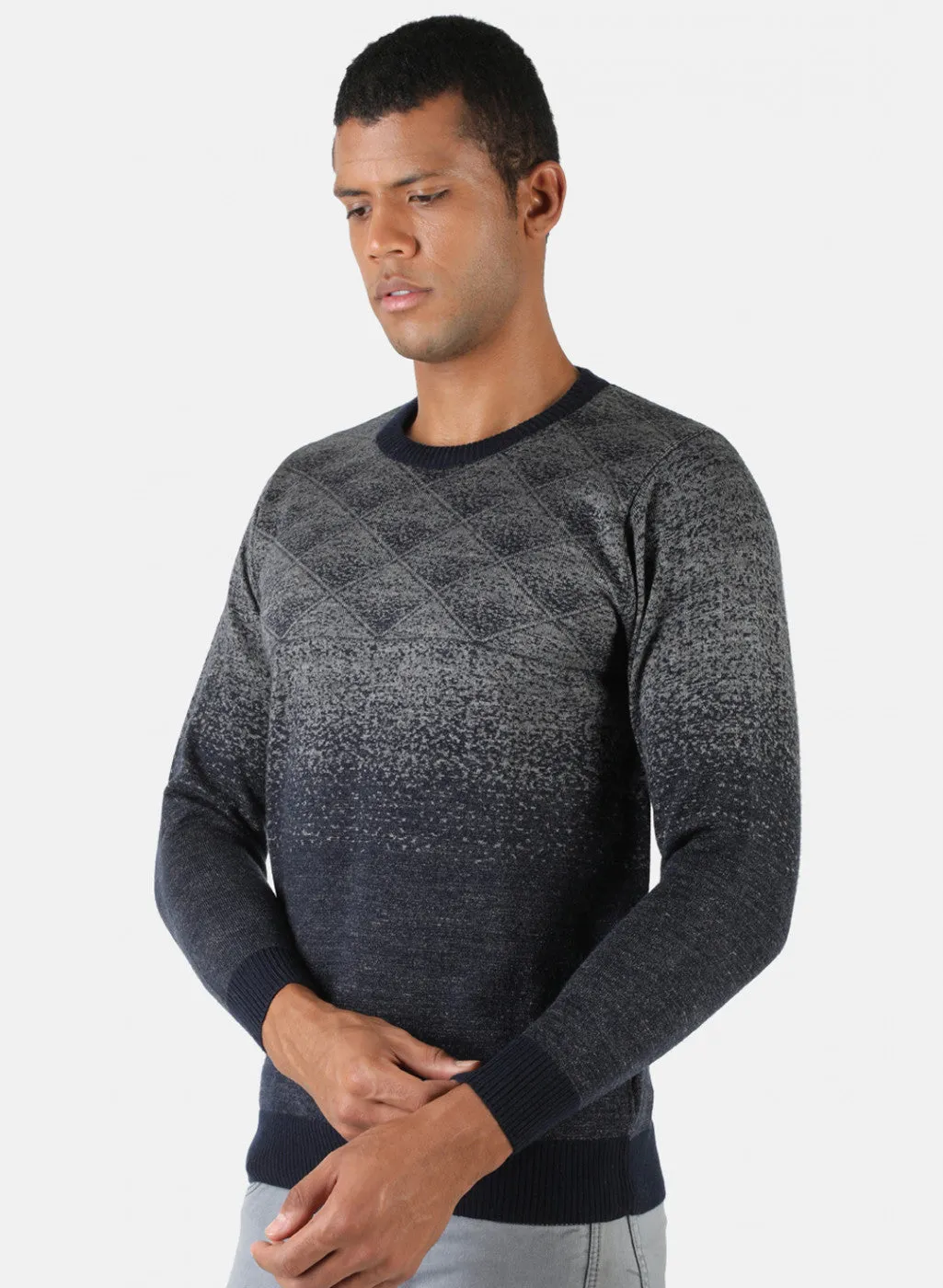 Men Grey & NAvy Solid Pullover