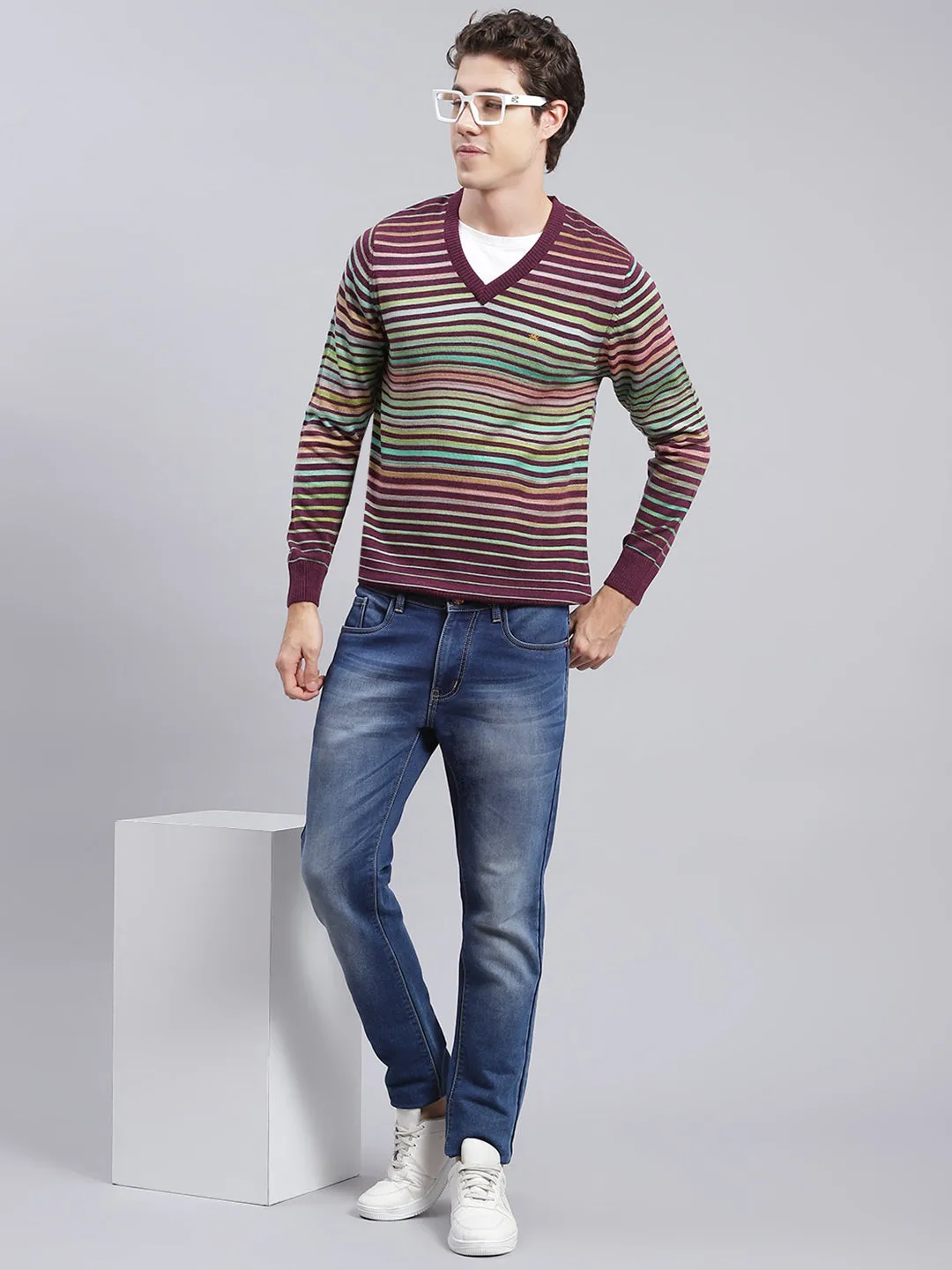 Men Multicolor Stripe Wool blend Pullover