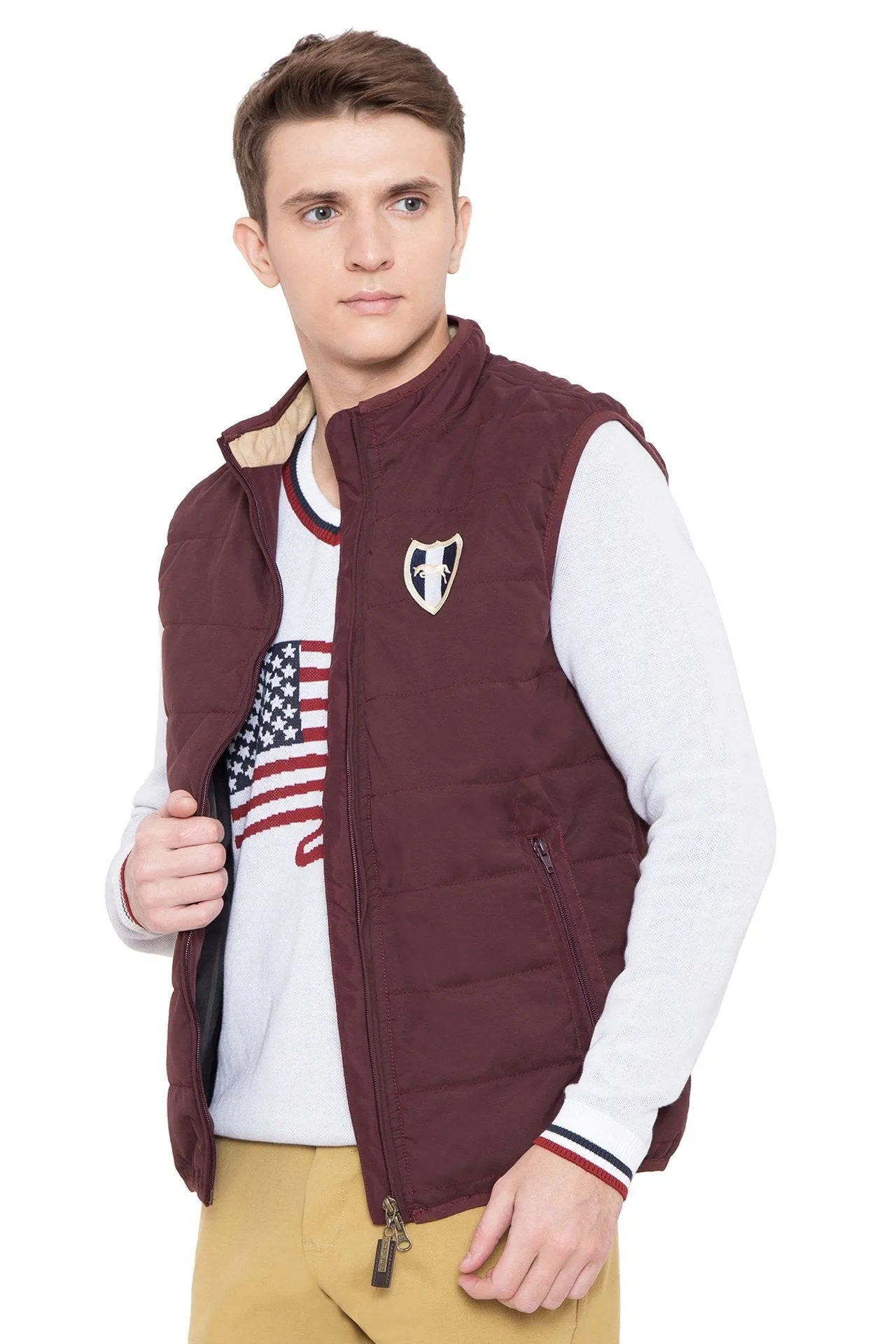 Men Regular Fit Casual Wine Lightweight Winter Jacket