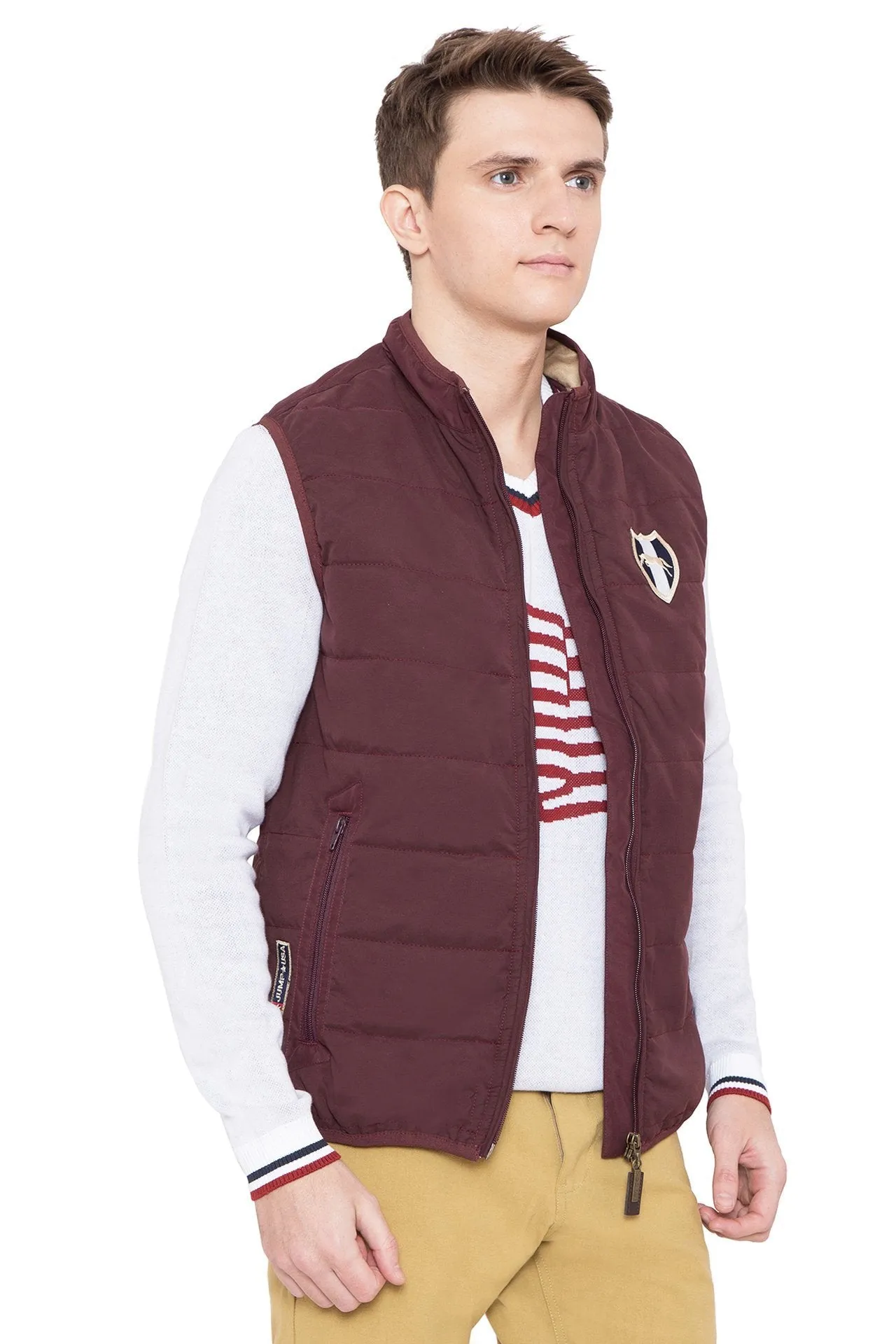 Men Regular Fit Casual Wine Lightweight Winter Jacket