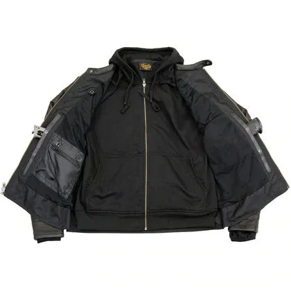 Men's Black Leather ‘Utility Pocket’ Vented Jacket with Removable Hoodie