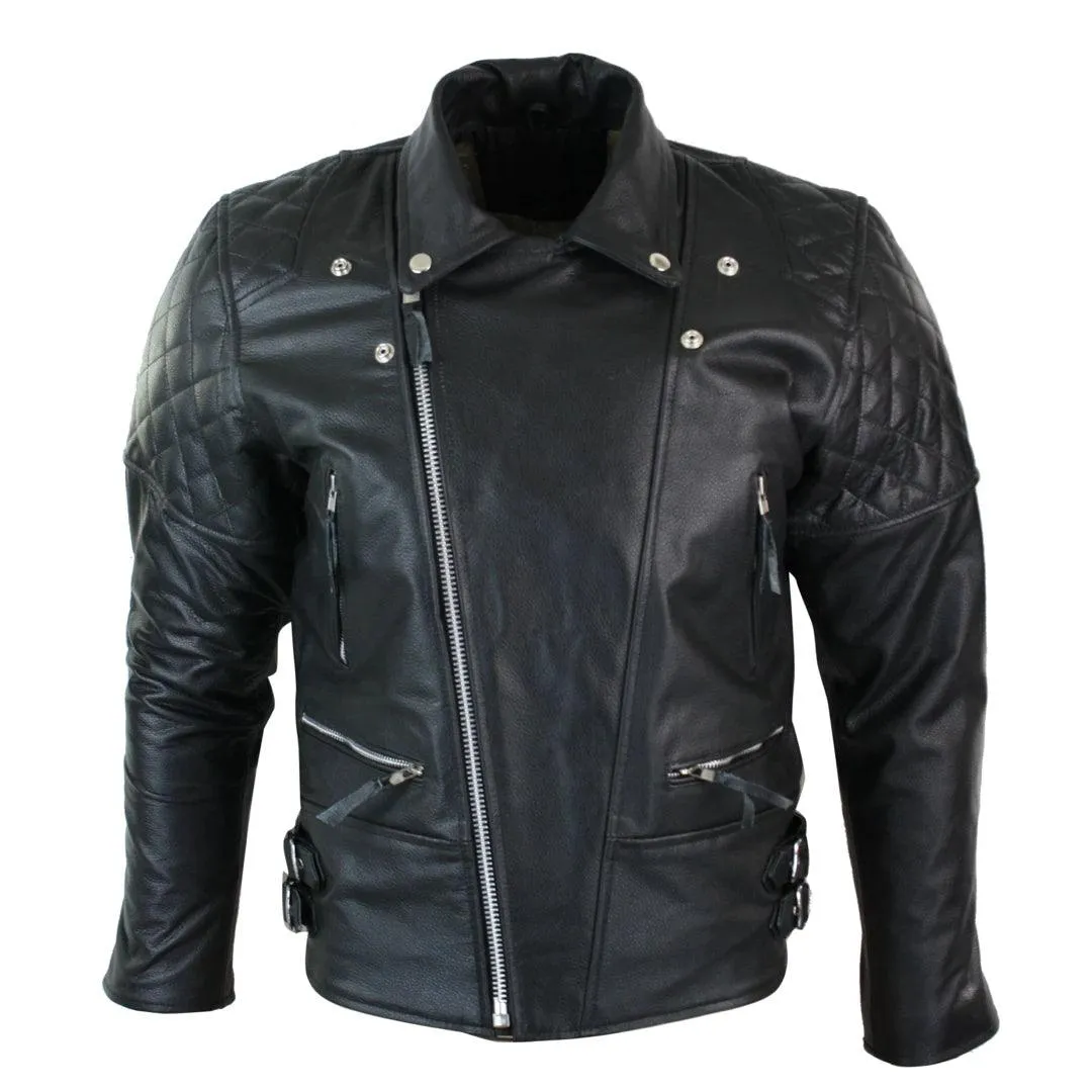 Mens Cross Zip Biker Jacket CE Armour Motorcycle Protective Real Hide Leather