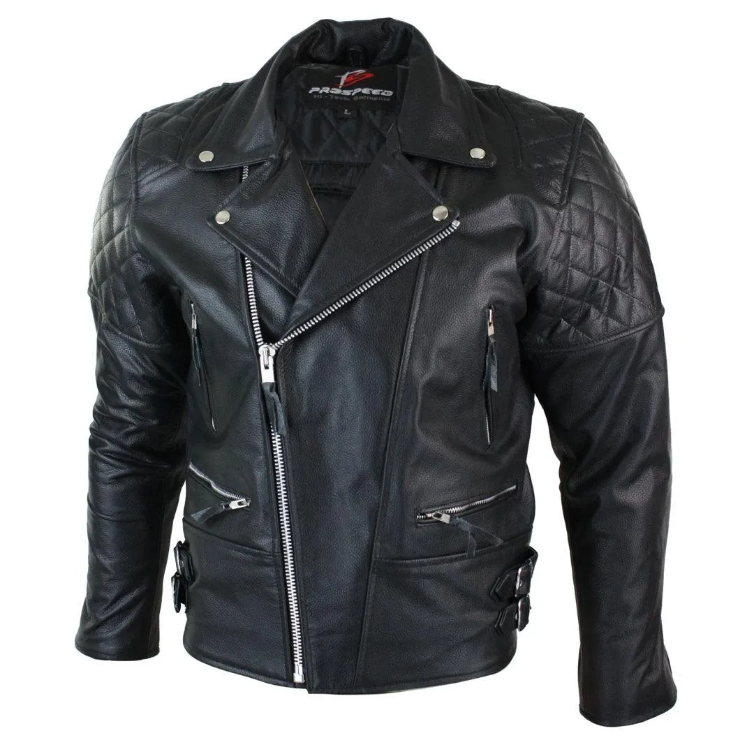 Mens Cross Zip Biker Jacket CE Armour Motorcycle Protective Real Hide Leather