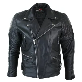 Mens Cross Zip Biker Jacket CE Armour Motorcycle Protective Real Hide Leather