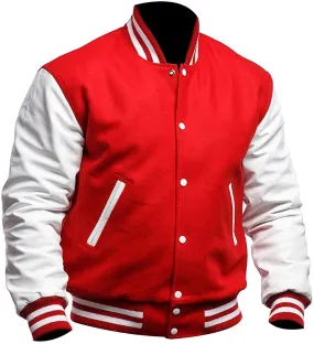 Mens Red And White Varsity Jacket