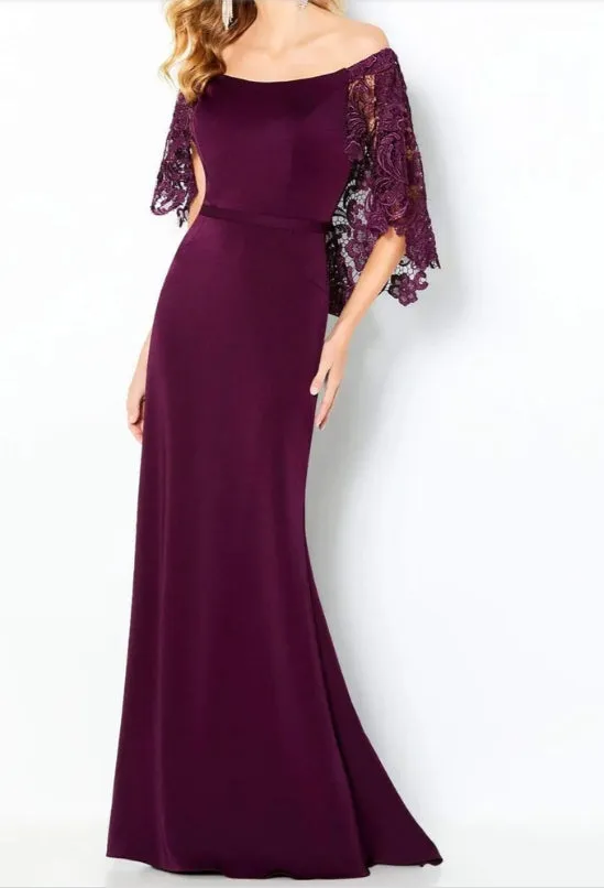 Mermaid Draped Cape Lace Off-Shoulder Floor-length Mother of the Bride Dress