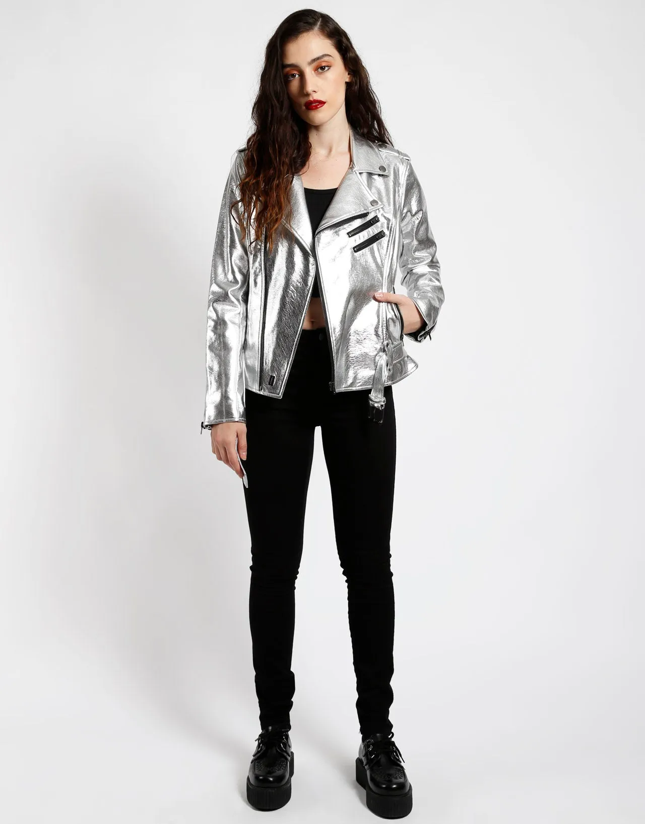 METALLIC FAUX LEATHER MOTO