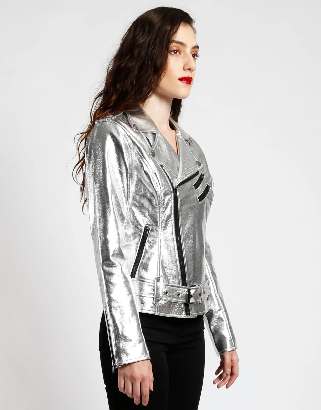 METALLIC FAUX LEATHER MOTO