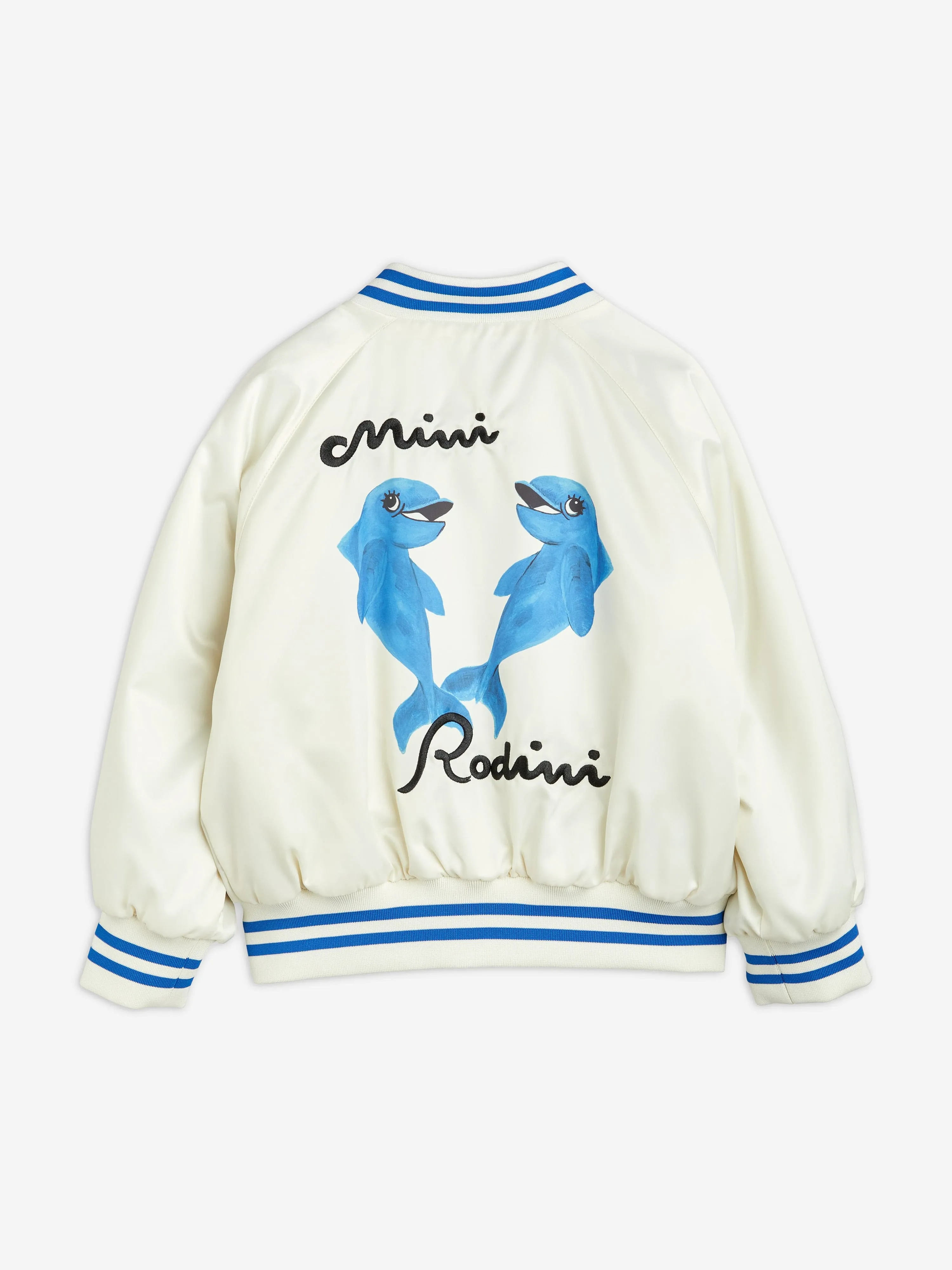 Mini Rodini Kids Dolphins Lightweight Baseball Jacket in White