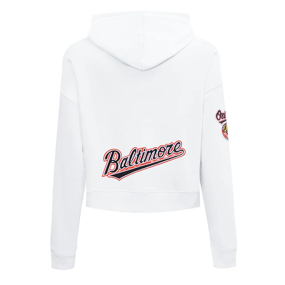 MLB BALTIMORE ORIOLES CLASSIC WOMEN'S FLC CROPPED PO HOODIE (WHITE)