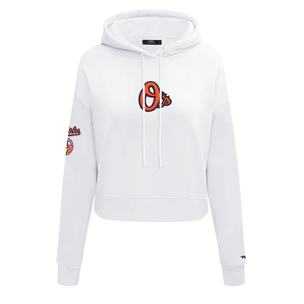 MLB BALTIMORE ORIOLES CLASSIC WOMEN'S FLC CROPPED PO HOODIE (WHITE)