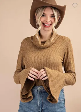 Mustard Turtleneck Bell Sleeve Top