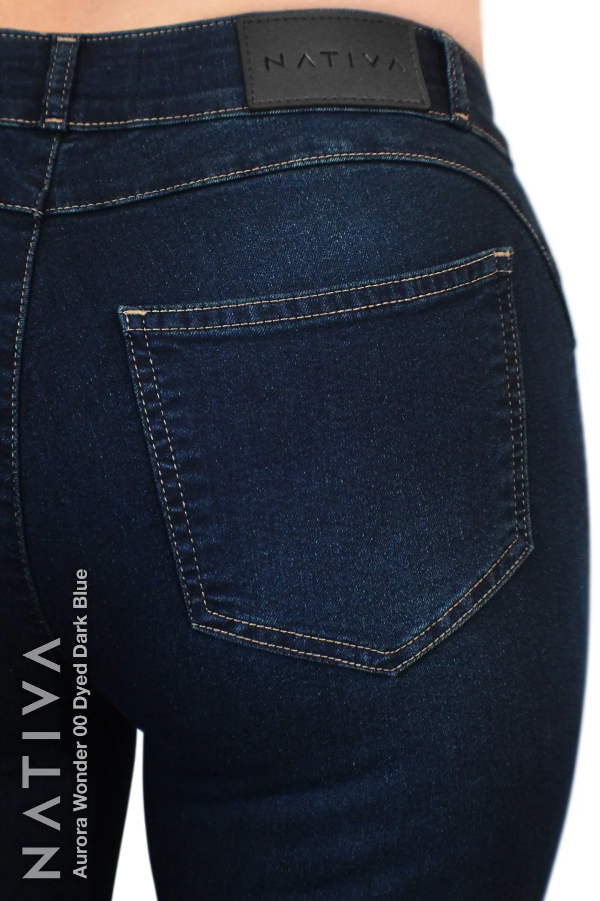 NATIVA, STRETCH JEANS. AURORA WONDER 00 DYED DARK BLUE, High Shaping Capacity & Firming, Casual Everyday Look, Mid-Waisted Super Skinny Jeans