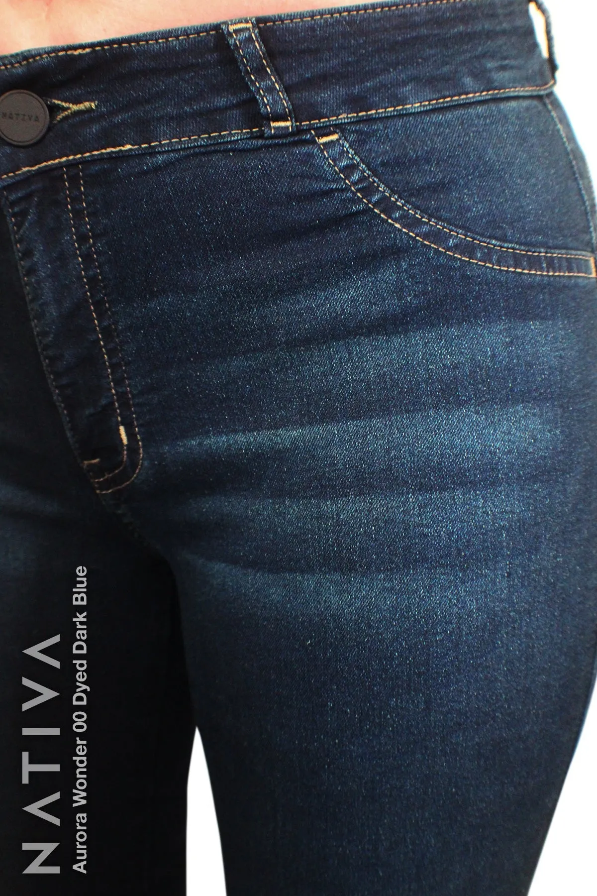 NATIVA, STRETCH JEANS. AURORA WONDER 00 DYED DARK BLUE, High Shaping Capacity & Firming, Casual Everyday Look, Mid-Waisted Super Skinny Jeans