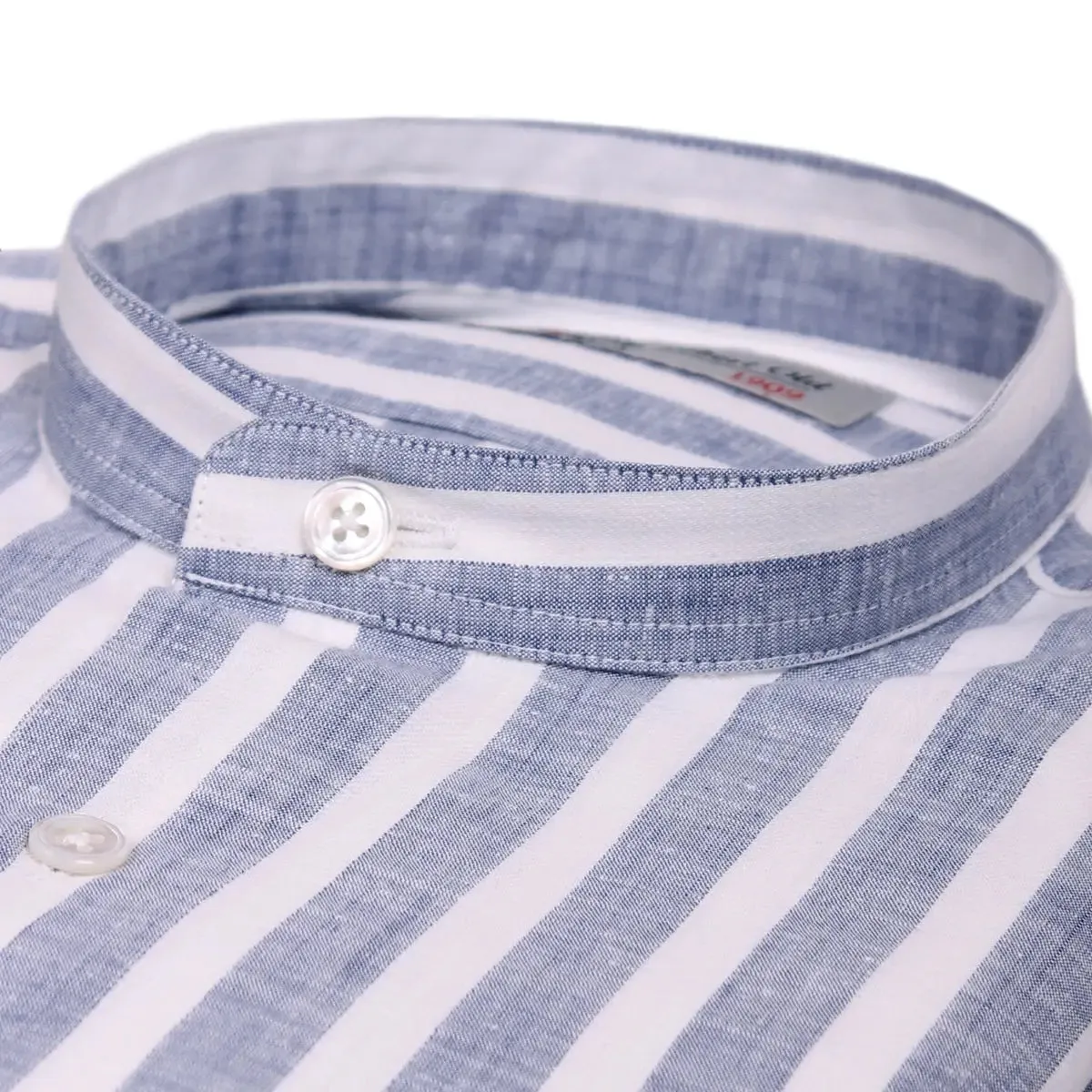 Navy & White Bar Stripe Zephir Long Sleeve Cotton Shirt