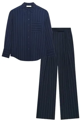 Navy Pinstripe Oversized Shirt & Wide Trousers