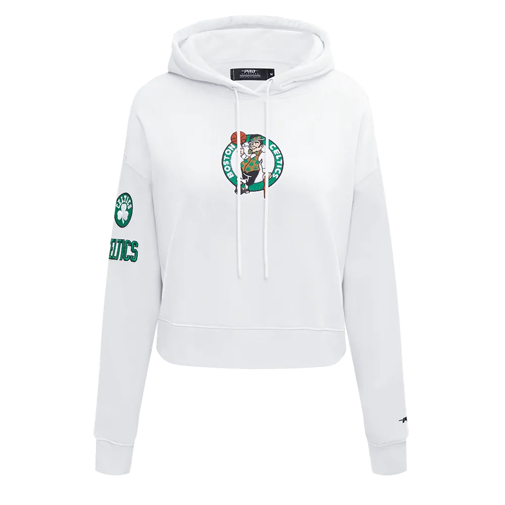 NBA BOSTON CELTICS CLASSIC WOMEN'S CROPPED PO HOODIE (WHITE)