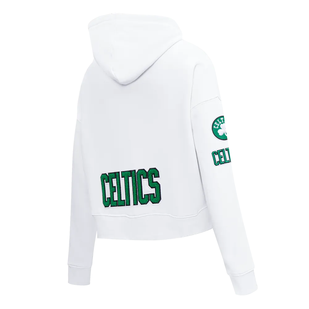 NBA BOSTON CELTICS CLASSIC WOMEN'S CROPPED PO HOODIE (WHITE)