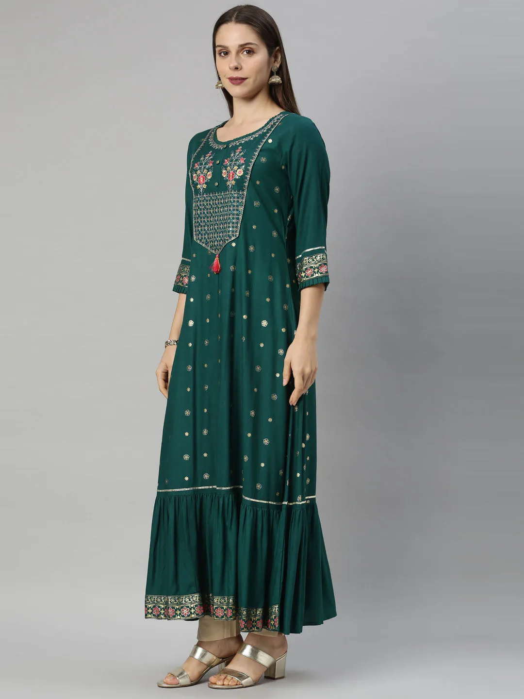 Neeru's Green Color Chanderi Fabric Tunic