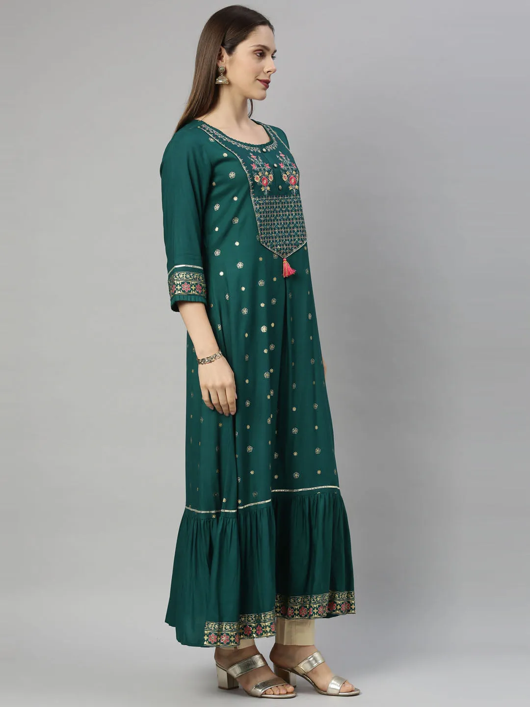 Neeru's Green Color Chanderi Fabric Tunic