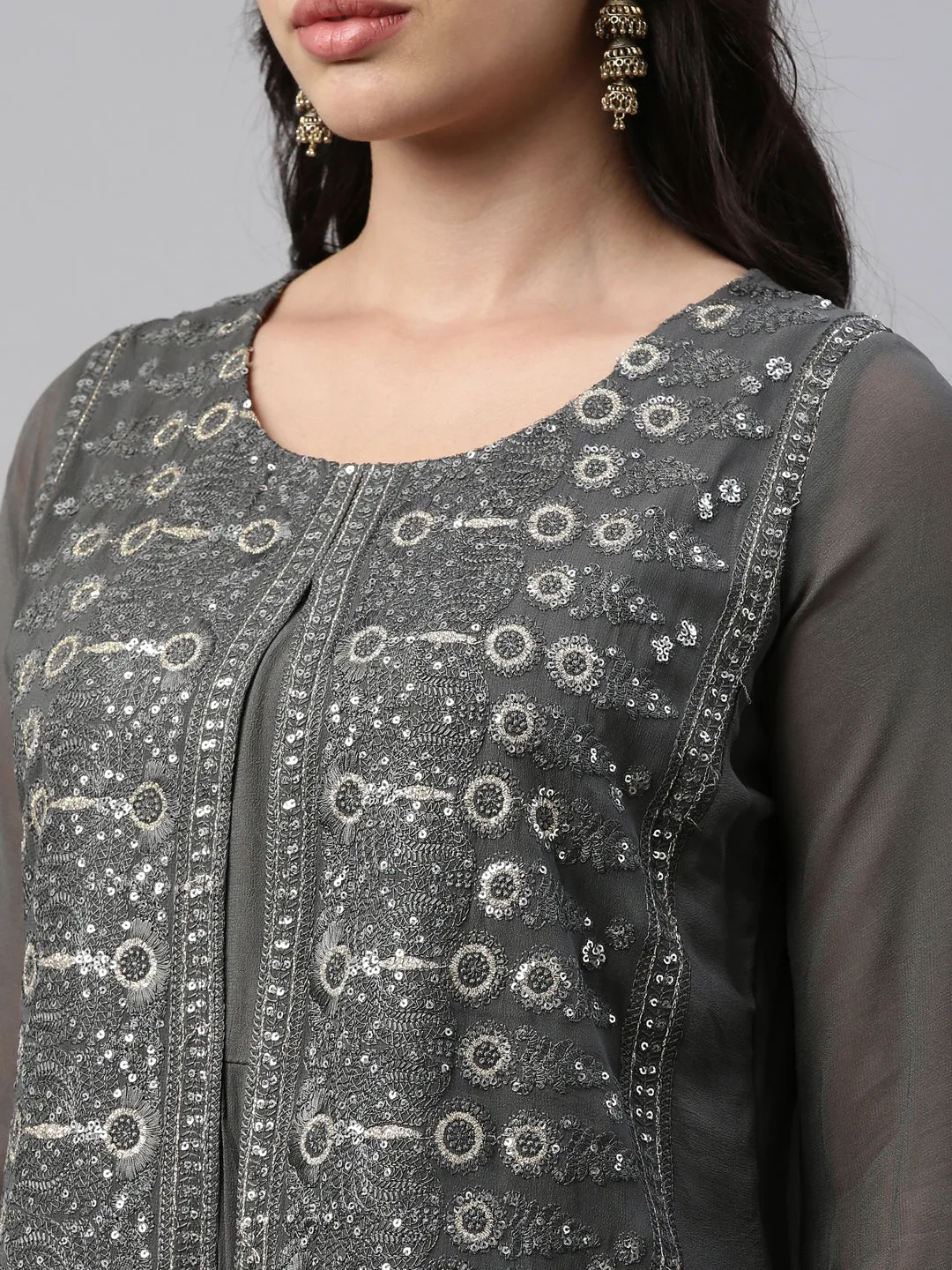 Neeru's Grey Color Georgette Fabric Tunic