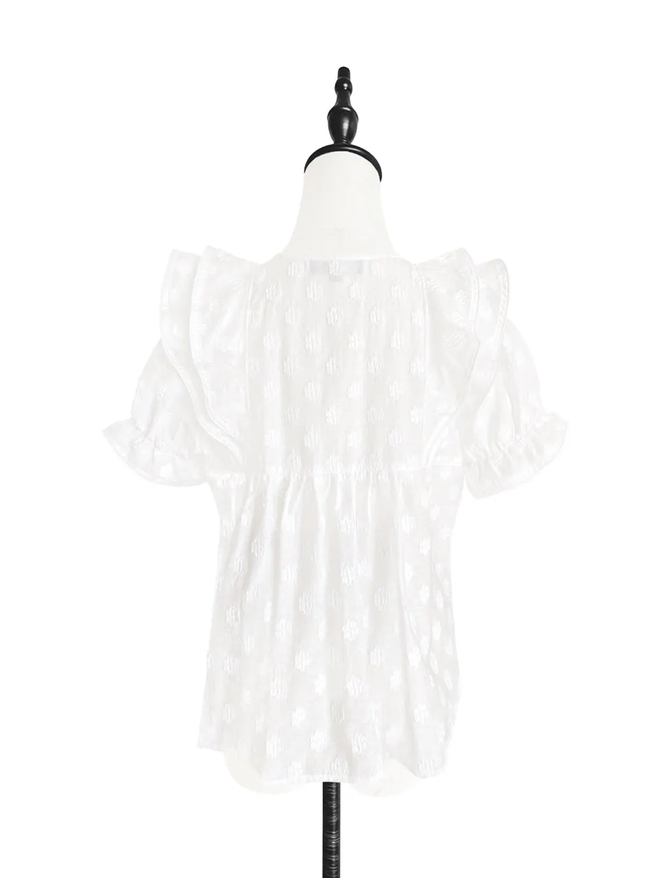 New Colour! White Embroidered Ruffle Puff Sleeve Airy Blouse