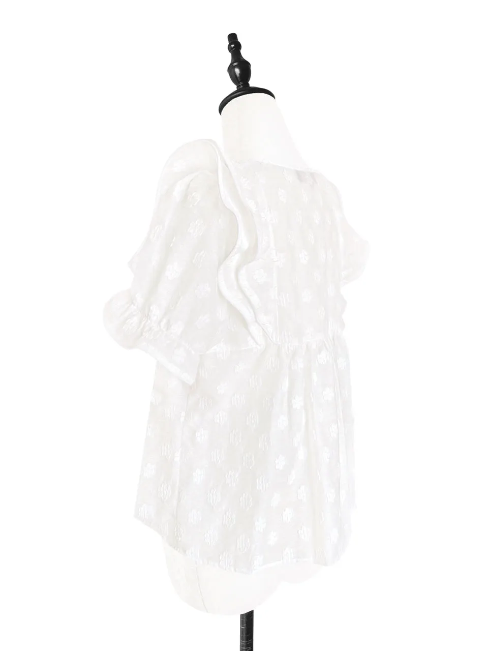 New Colour! White Embroidered Ruffle Puff Sleeve Airy Blouse