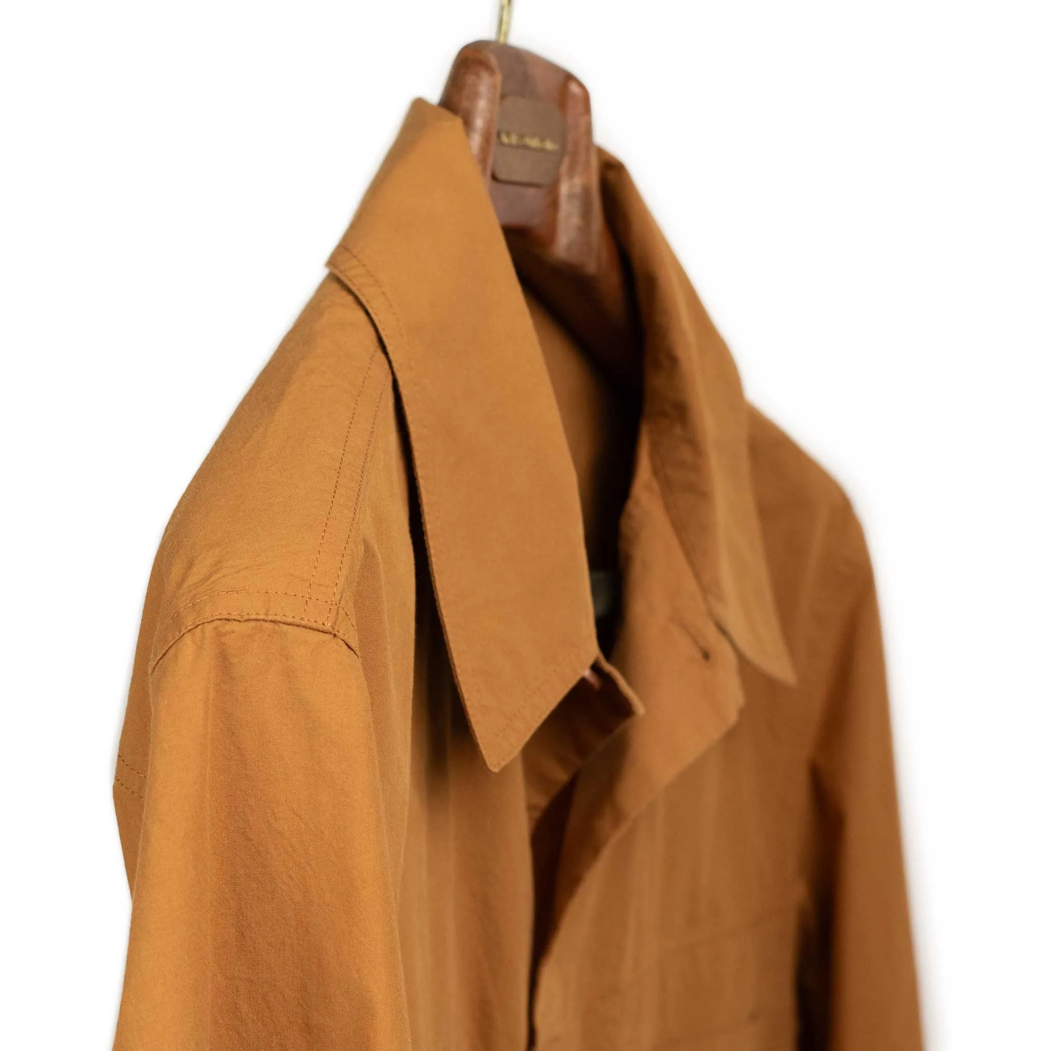 Patch pocket jacket in lightweight burnt orange typewriter cotton