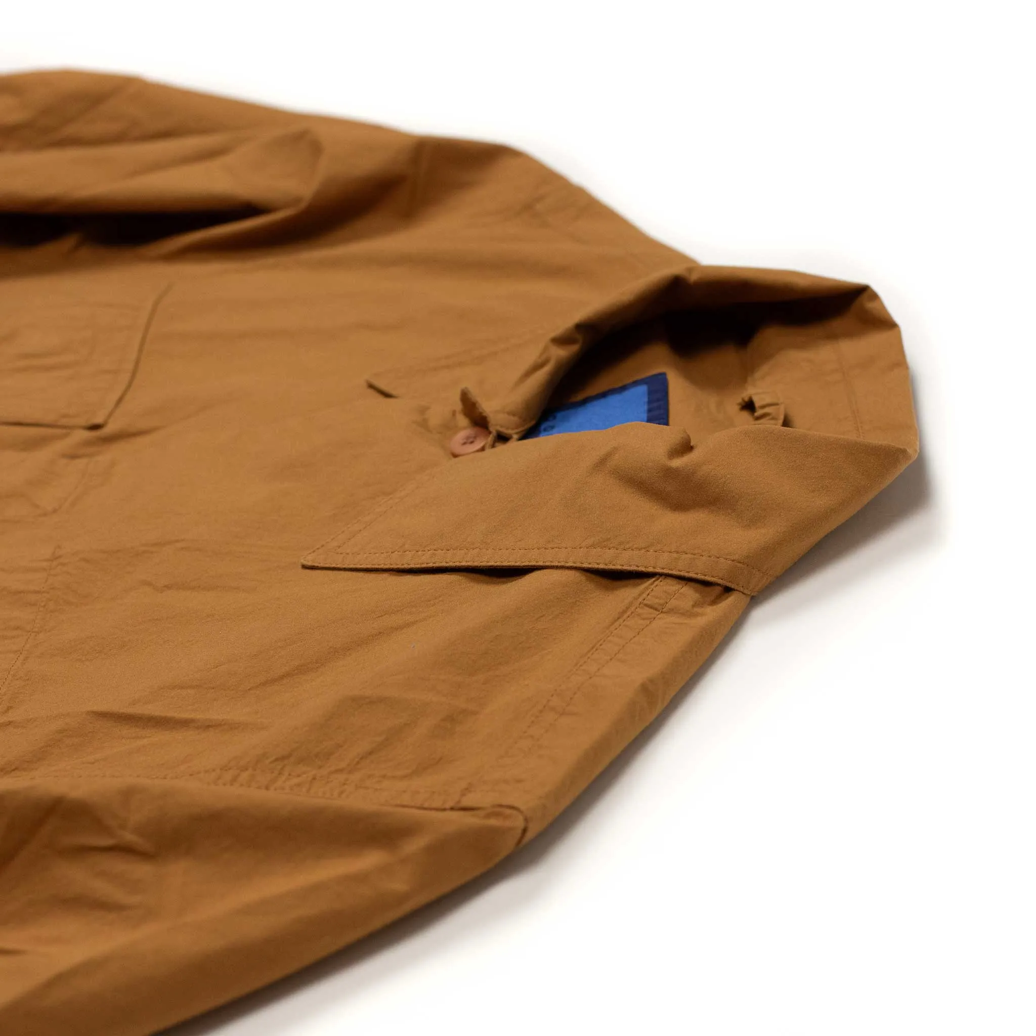 Patch pocket jacket in lightweight burnt orange typewriter cotton