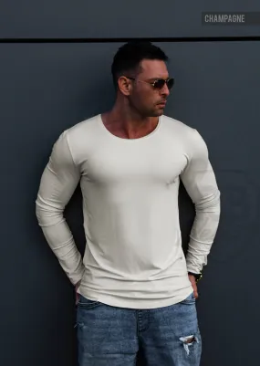 Plain Cream Scoop Neck Long Sleeve Shirt