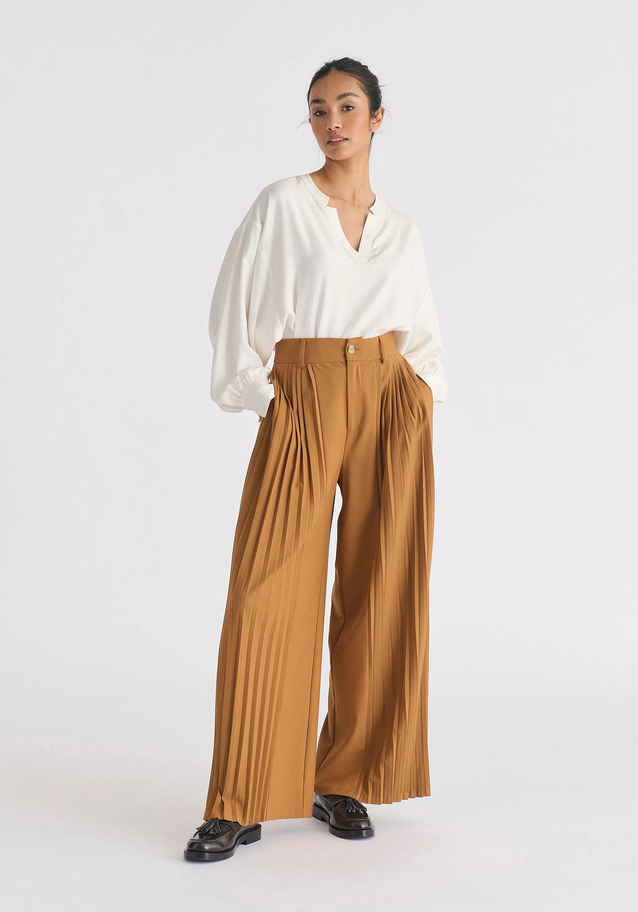 Pleated Wide Leg Trousers