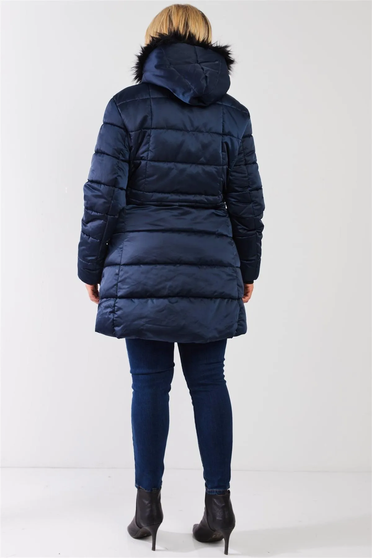 Plus Size Long Fitted Vegan Fur Hood Winter Puffer Jacket