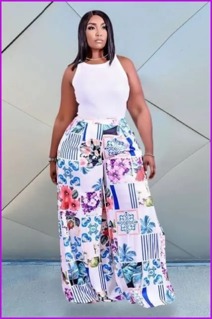 Plus Size Loose Wide Leg Long Maxi Pants F2539