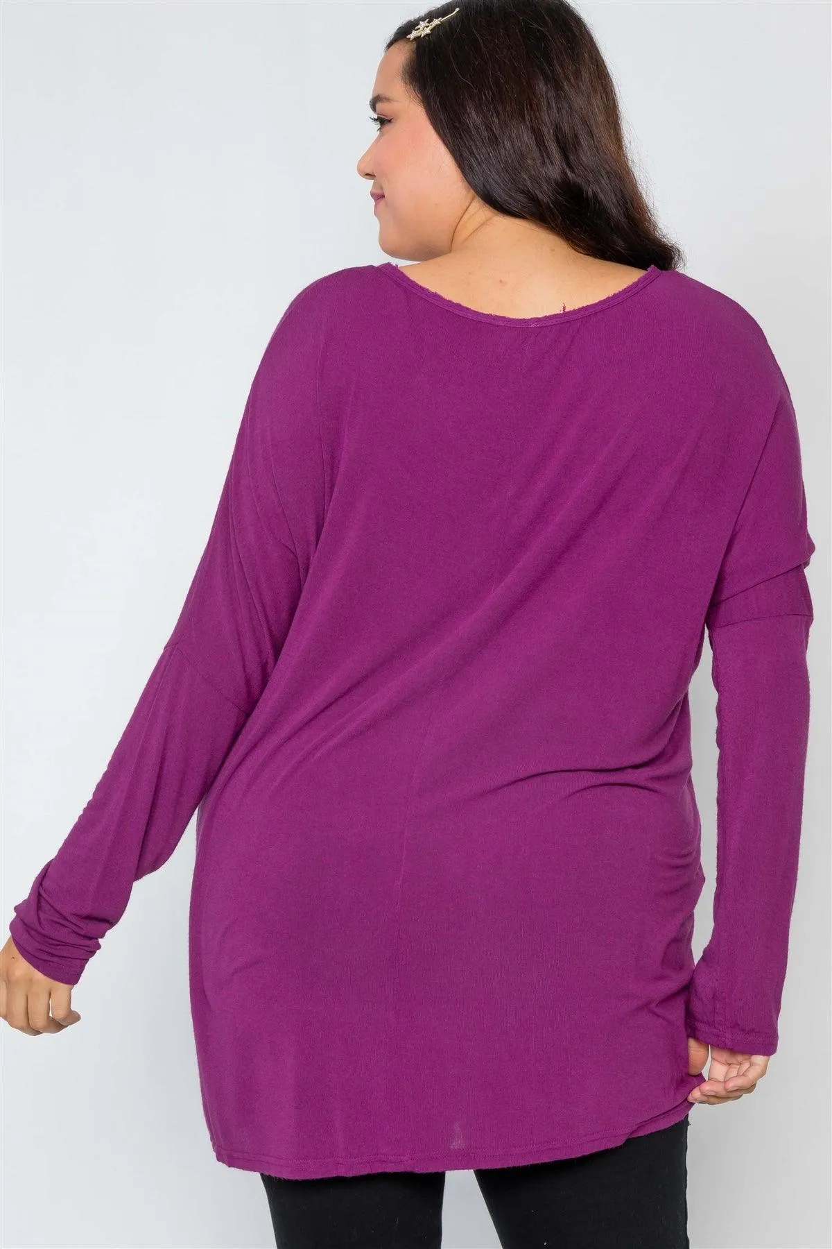 Plus Size Magenta Oversized Long Sleeve Tunic Top