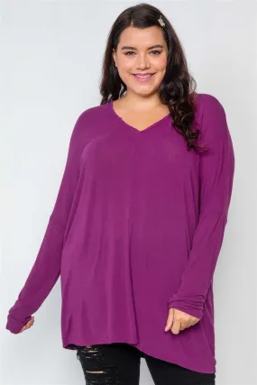 Plus Size Magenta Oversized Long Sleeve Tunic Top