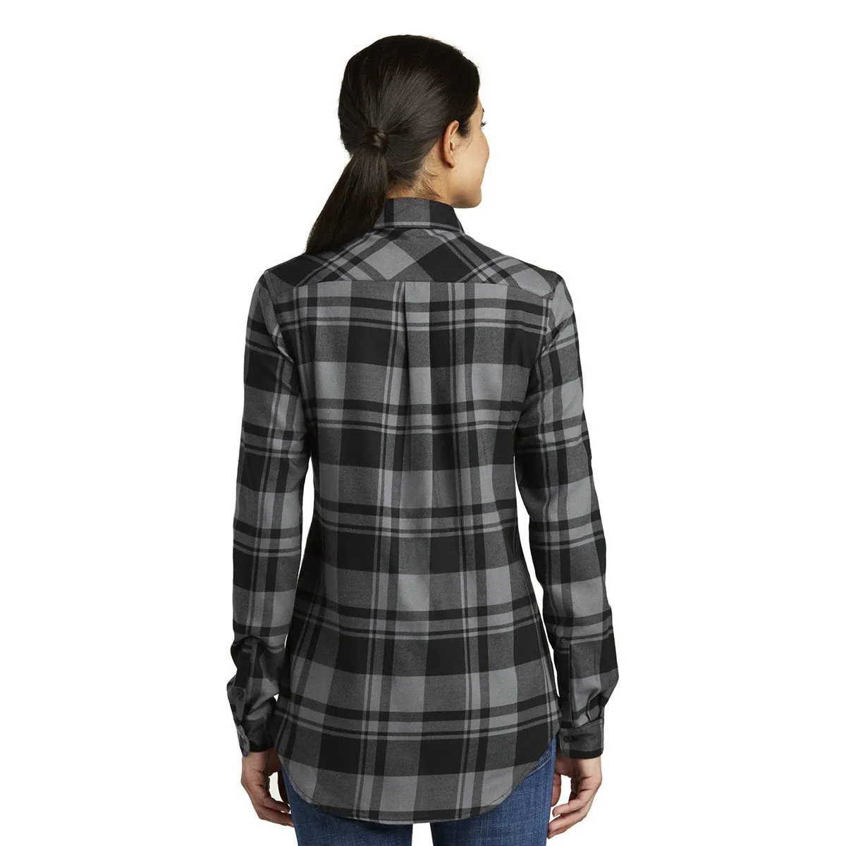 Port Authority Women's Grey/Black Plaid Flannel Tunic