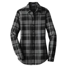 Port Authority Women's Grey/Black Plaid Flannel Tunic