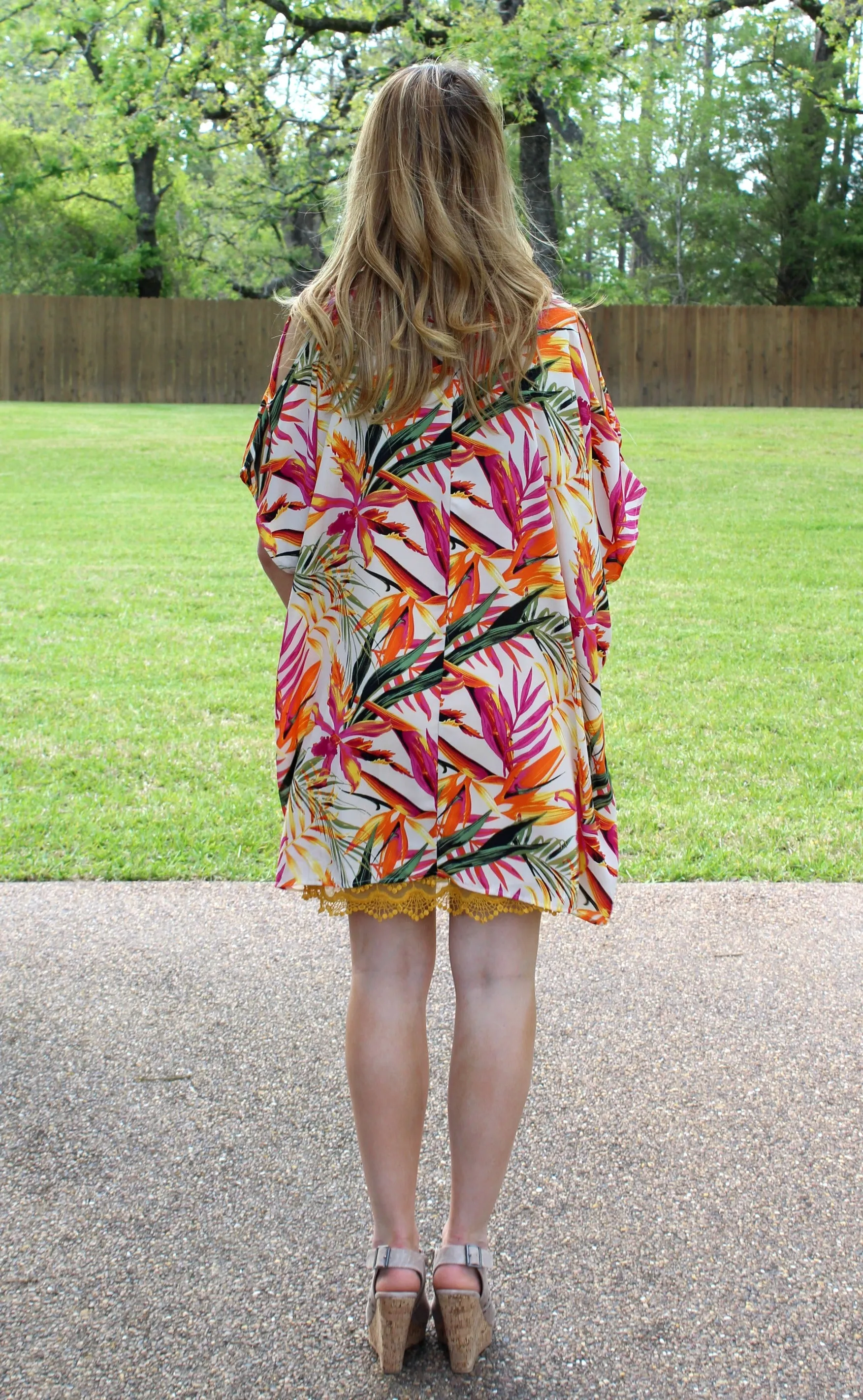 Pretty Little Thing Sheer Open Shoulder Tunic in Tropical Palm (Oversized)