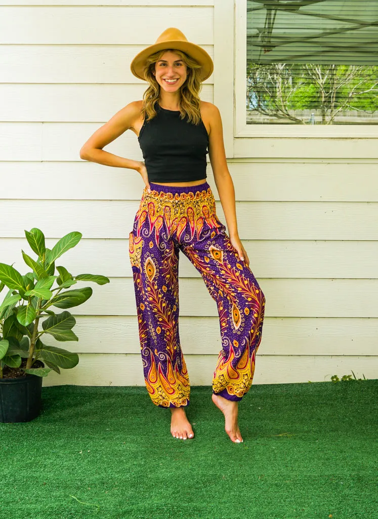 Purple Fun Peacock Harem Pants