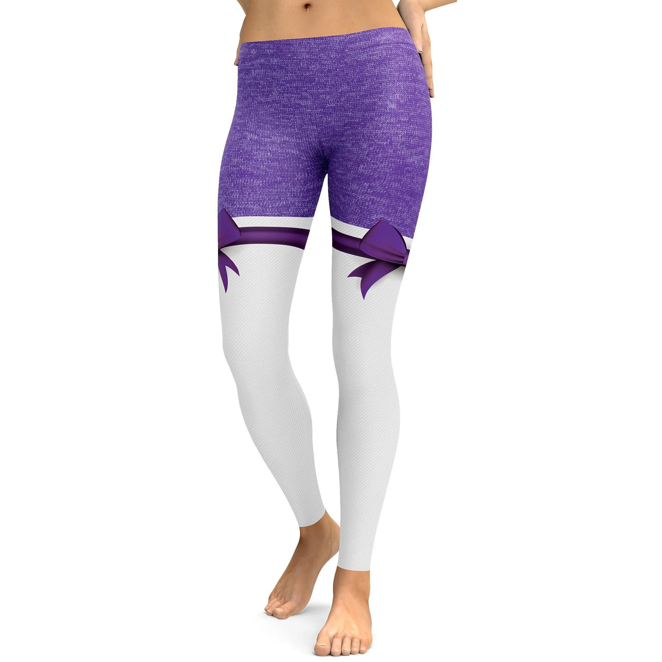 Purple Heathered Thigh High Bow Leggings